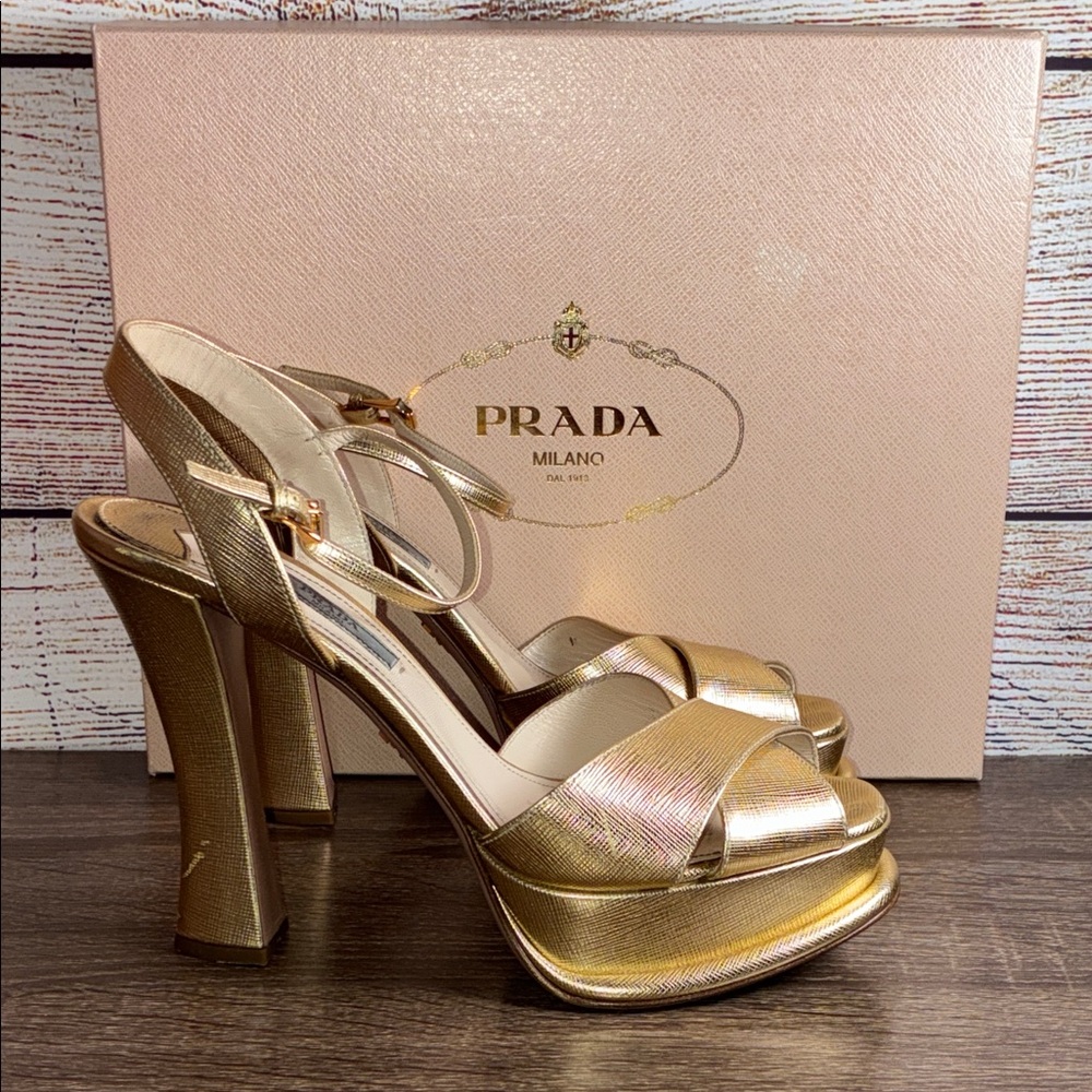 Pre Owned Prada Metallic Gold Women's Heels 9.5